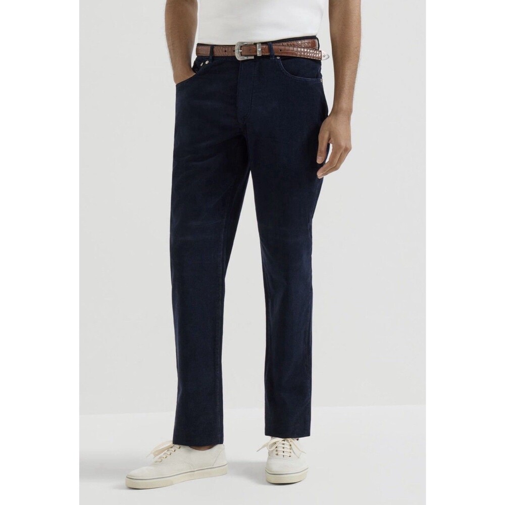 Brunello Cucinelli Men US Sz 40  Navy Blue Corduroy Pant Italian Fit Luxury EUC